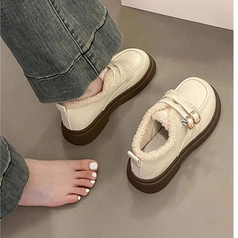 玛丽珍小皮鞋女冬季加绒加厚保暖棉鞋2025新款时尚百搭厚底单鞋子