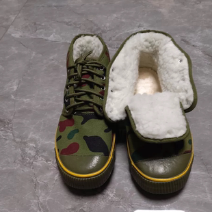 征峰棉解放鞋加绒冻库用鞋保暖黄球鞋高帮钉底雪地棉鞋冬季防寒鞋