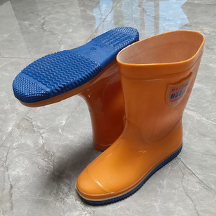 华鹿男士中筒雨靴加厚平底25公分雨鞋钓鱼靴下水鞋清洁水鞋胶靴