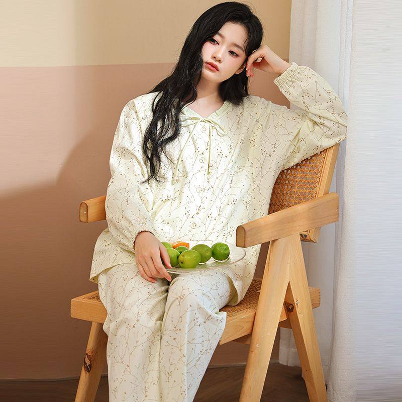 纯棉长袖碎花图案月子服春秋孕妇睡衣哺乳服夏孕期产后可调节套装