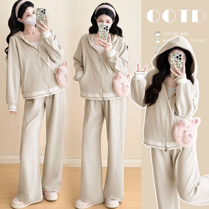 设计感韩版慵懒风连帽卫衣套装运动休闲套装孕妇装