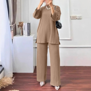 衬衫 长袖 宽腿裤 服装 迪拜运动服外套 跨境女装 女士休闲套装 搭配秋季