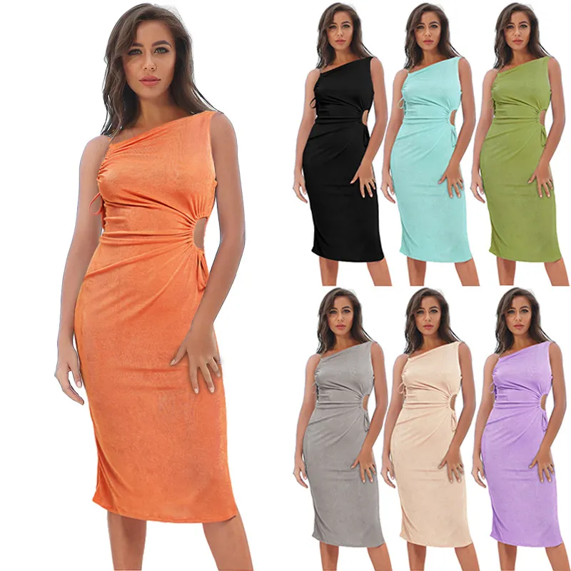 2022年跨境新款亚马逊性感抽绳修身连体裙开叉吊带女装女士连衣裙