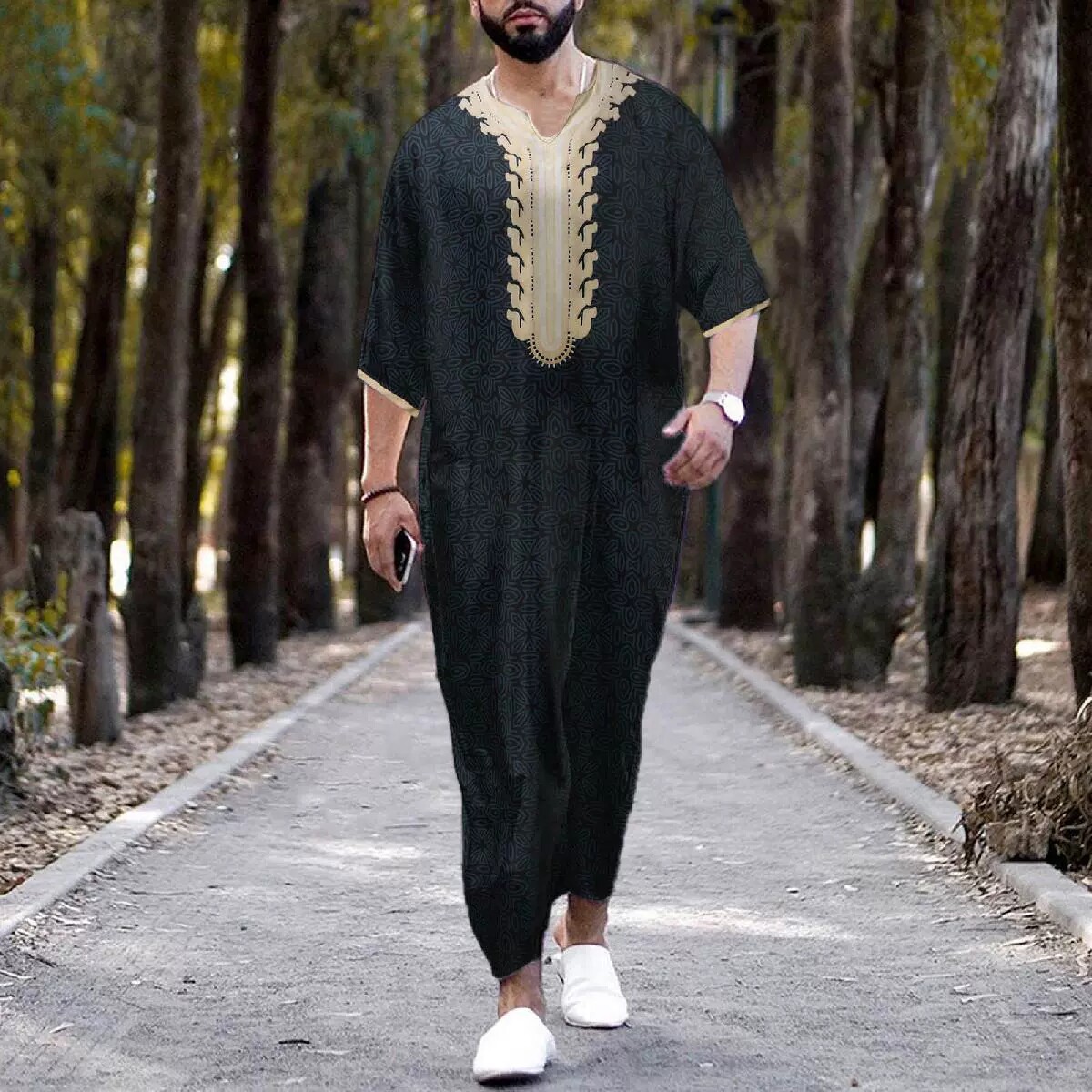 2023 SUMMER DARK AFRICAN DUBAI ARABIAN PRINCE ROBE COLLARLESS LOOSE CASUAL YOUTH SHIRT MENS SKIRT