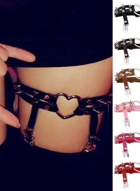 直销欧美原宿朋克爱心形皮质手工铆钉朋克街舞腿环脚环吊袜带