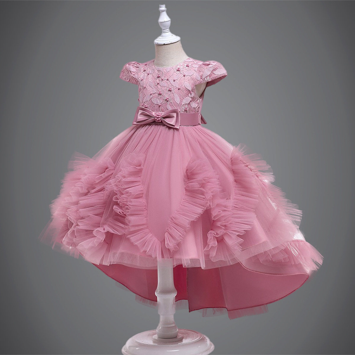 儿童礼服公主裙女童花童拖尾婚纱蓬蓬纱女孩主持人童装427