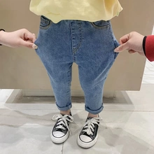 2024韩版潮女童牛仔裤春秋款儿童长裤子中大童修身洋气弹力小脚裤