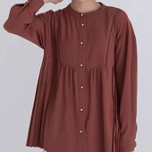 日单春秋季 女宽松褶皱单排扣显瘦贵牌女小衫 纯色气质立领长袖 衬衫