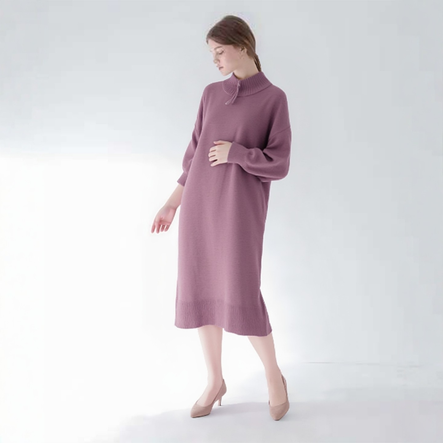UR日单秋冬季慵懒风高领针织连衣裙女长款宽松气质显瘦女打底裙,女装/女士精品,连衣裙,淘宝优惠券,粉丝福利购,淘宝优惠卷