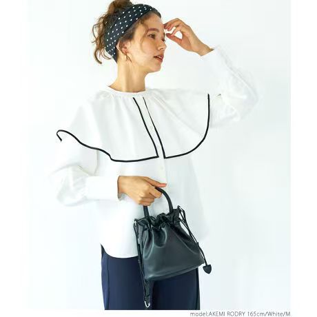 2款日单春秋季法式温柔风荷叶边长袖衬衫女白色圆领海军领上衣