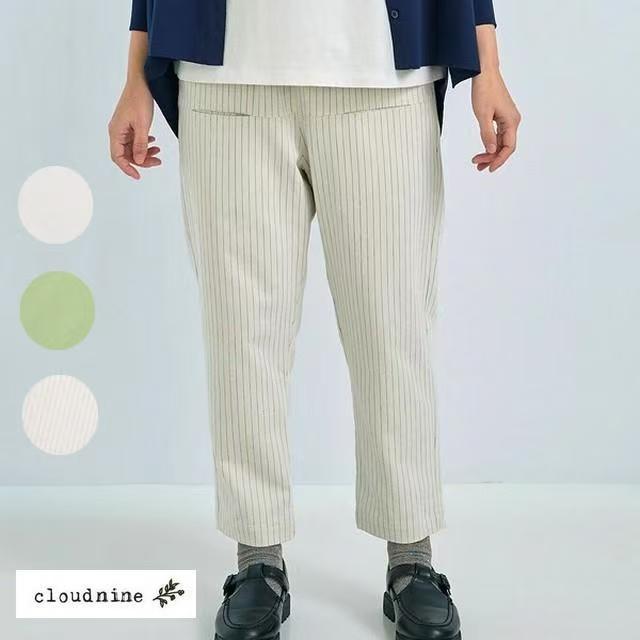 日单春秋季小个子高腰高腰显瘦纯色女九分裤通勤休闲裤极简风棉质