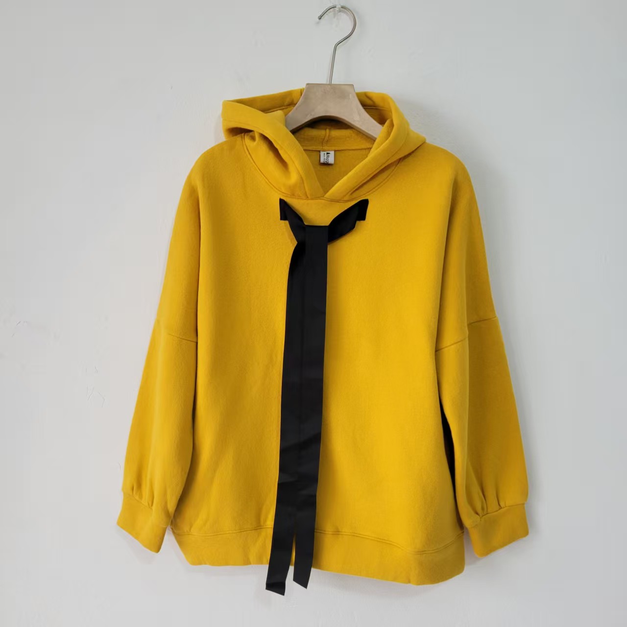 6款秋冬季时尚百搭黄色连帽卫衣女系带装饰百搭宽松套头上衣