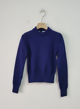 Z家美国贵牌秋冬季短款收腰圆领长袖毛衣女生小个子套头女针织衫