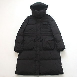 90%白鸭绒冬季保暖抗寒黑色显瘦连帽羽绒服女中长款过膝显瘦外套