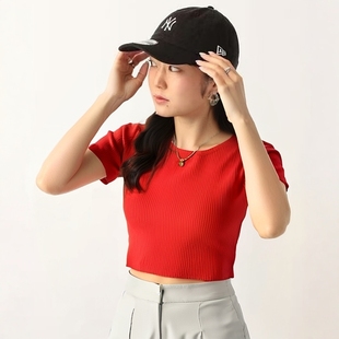 简约百搭圆领套头短袖 HE夏季 女装 短款 内搭外穿 针织T恤小个子短款