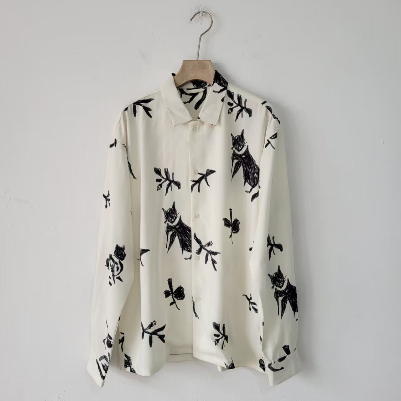 5款日单水墨印花长袖男生衬衫女长袖翻领潮流高级感宽松上衣