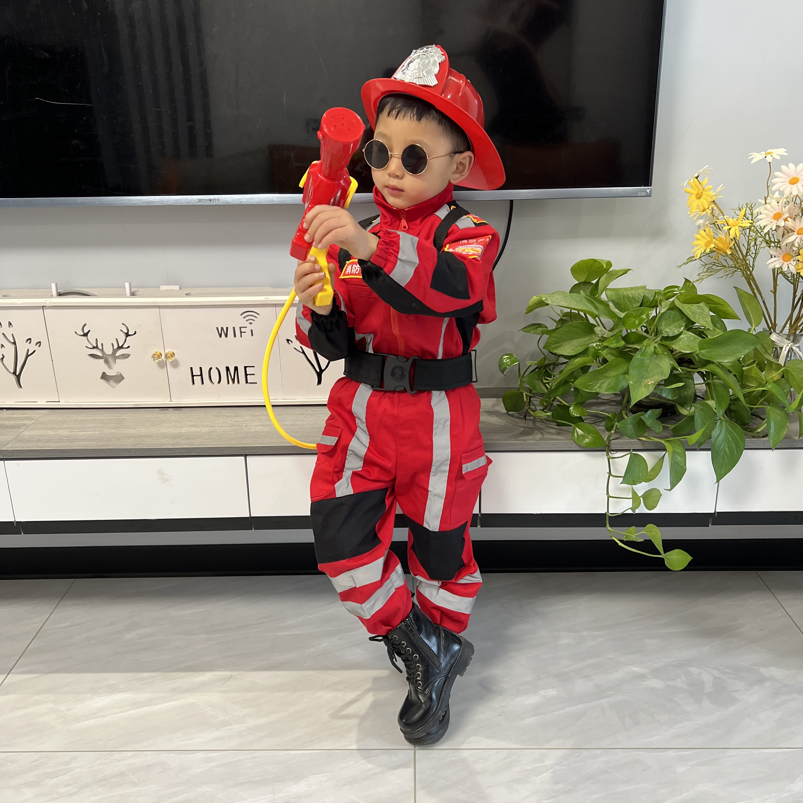 儿童纯棉消防员服装少儿消防员角色扮演消防角色体验亲子演出服