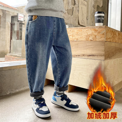 男童加绒裤子一体绒秋冬牛仔裤