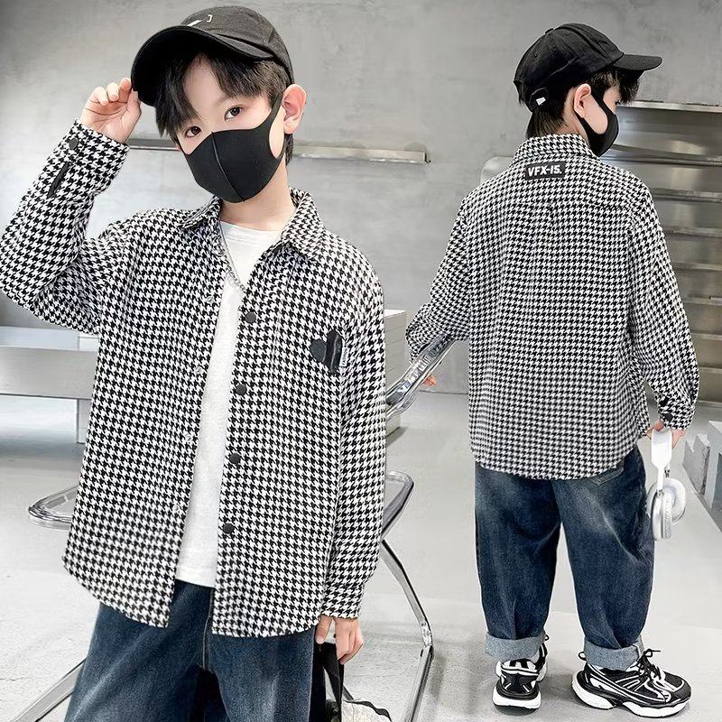 男童衬衫春秋款儿童千鸟格外套2026新款中大童春装洋气衬衣童装潮,童装/婴儿装/亲子装,衬衫,淘宝优惠券,粉丝福利购,淘宝优惠卷