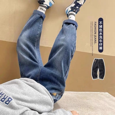 男童加绒加厚牛仔裤直筒宽松
