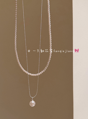 银色珍珠项链女双层叠戴设计感锁骨链轻奢珠子项链