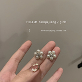 法式 vintage精致花朵珍珠耳环耳钉女2021新款 潮网红气质