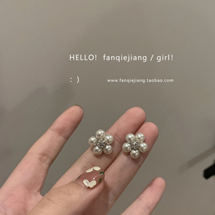 法式 潮网红气质 vintage精致花朵珍珠耳环耳钉女2021新款