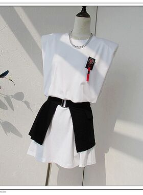 22早春原创设计师品牌黑黑色百褶一片式小众搭扣系带腰封裙女腰带