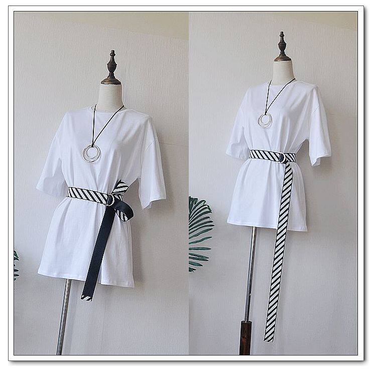 原创设计小众百搭条纹个性斑马纹黑白拼接腰带绑带腰封加长女