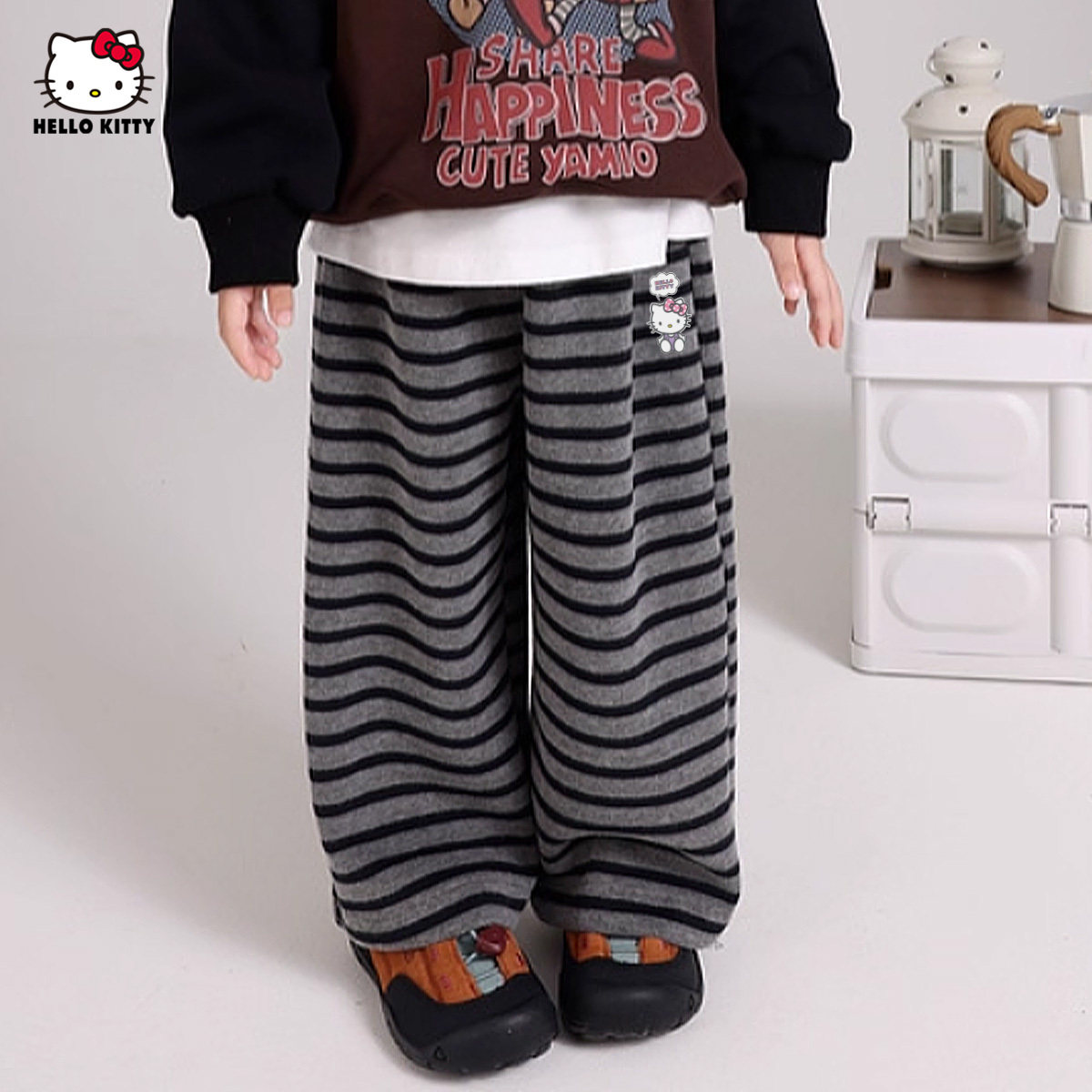 HelloKitty凯蒂猫儿童秋季条纹阔腿裤2025新款舒适小女孩子休闲裤,童装/婴儿装/亲子装,运动裤卫裤,淘宝优惠券,粉丝福利购,淘宝优惠卷