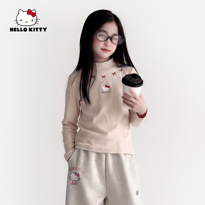 HelloKitty凯蒂猫女童秋季打底T恤2026款洋气宽松卡通长袖打底衫