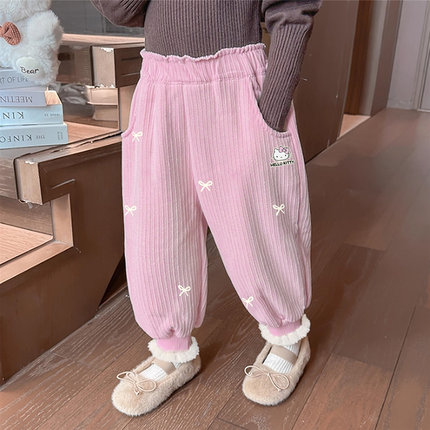 HelloKitty凯蒂猫女童秋季休闲裤子2025灯芯绒面料中大童装束腿裤