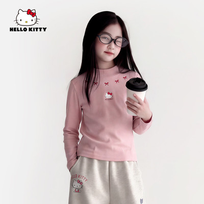 HelloKitty凯蒂猫女童秋季打底T恤2026款洋气宽松卡通长袖打底衫