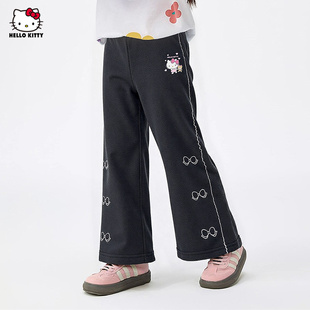 HelloKitty凯蒂猫女童秋季休闲裤2025卡通印花微喇脚口洋气裤子