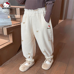 HelloKitty凯蒂猫女童秋季休闲裤子2025灯芯绒面料中大童装束腿裤
