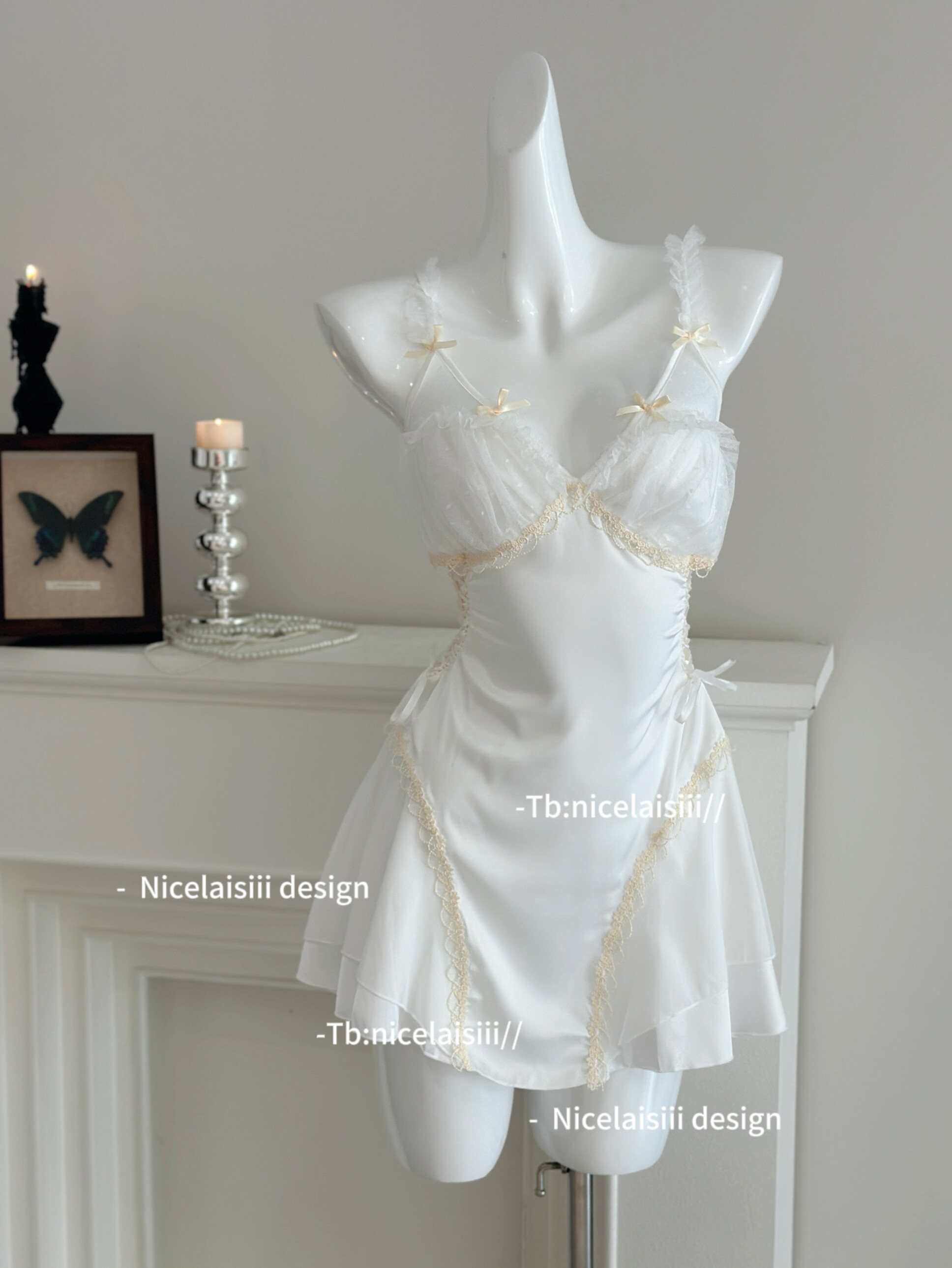 NICELAISIII 녹턴 레이스 유방 패드가있는 프랑스 잠옷 순수한 욕망 섹시한 새틴 슬림 홈 의류 잠옷