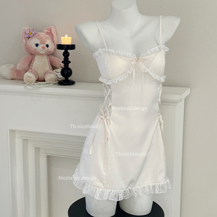 Nicelaisiii奶油梨涡 带胸垫蕾丝甜美显瘦公主风睡裙性感睡衣 法式