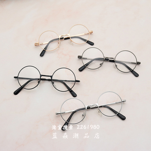 儿童圆形眼镜框男女复古文艺素颜平光眼镜韩版 饰镜宝宝拍照神器 装