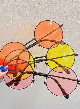 韩版复古黄色墨镜女ins网红圆框太阳镜潮流街拍港风百搭个性眼镜