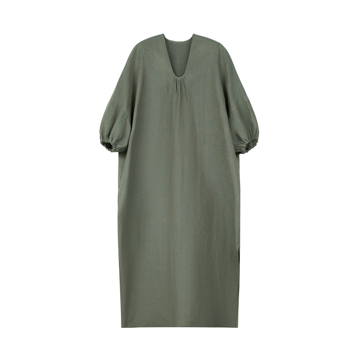 陈小满原创设计100%汉麻花苞袖连衣裙2026春季新款宽松廓形裙子