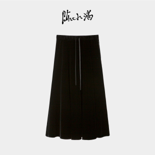 伞裙 纯色中长款 陈小满原创设计真丝丝绒半身裙女2025秋季 新款