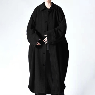 陈小满原创设计黑色澳洲羊绒衬衫式毛呢外套2025冬新款宽松大衣