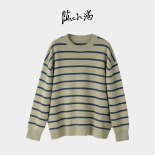 上衣 圆领长袖 陈小满原创设计康赛妮300克羊绒条纹针织衫 女25新款