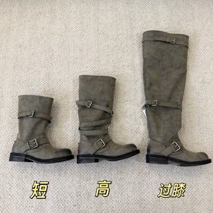 韩女爱靴张元英同款negativethree nt3新款灰色长靴堆堆靴瘦瘦靴