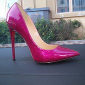 裸女单鞋 欧美高跟鞋 2025红底尖头浅口10CM细高跟黑色漆皮夜宴大码