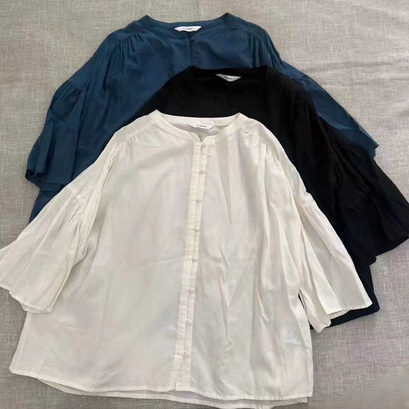 3色日系棉麻夏季薄款文艺圆领纽衬衫