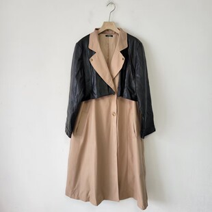 翻领外套女 宽松休闲复古拼接撞色风衣女中长款 日单春秋季 胖MM大码