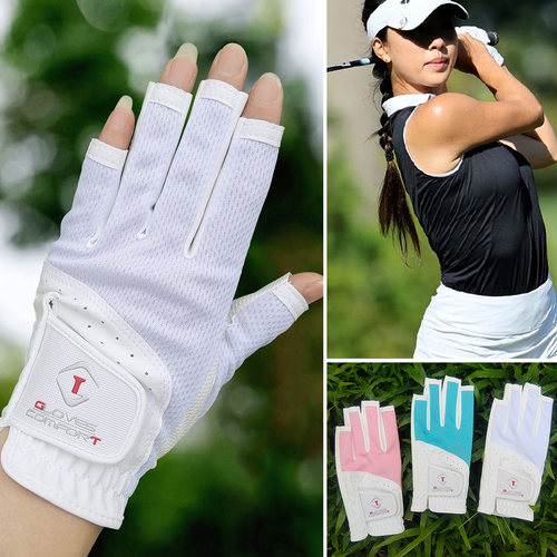 gt高尔夫手套女露指网布透气纳米布防汗pu防滑耐磨golf韩版双手装