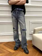 ERD 24SS Melancholy Rich Kid Distressed Patch Mud-Dyed Flared Destroyed Jeans Flare Jeans
