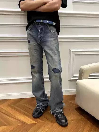 ERD 24SS Melancholy Rich Kid Distressed Patch Mud-Dyed Flared Destroyed Jeans Flare Jeans